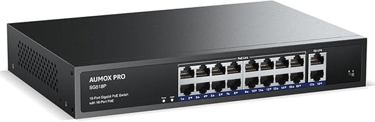 AUMOX PRO 18 Port Gigabit PoE Switch 250W 16PoE 2 Uplink Rack Mount VLAN