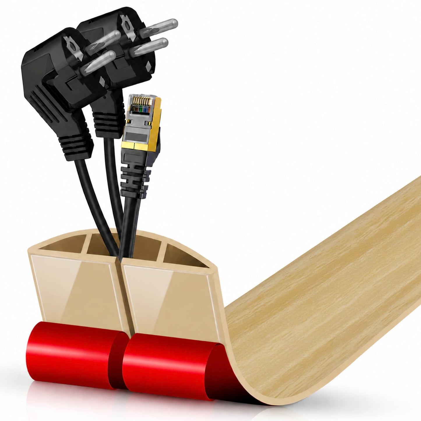Floor Cord Cover Cavity 0.8"x0.37" Self Adhesive Cord Hider, 3.3FT Low Profile Cable Management, Extension Strip Protector for Wires, Prevent Cable Trips for Offices, Gyms (Wood Light Yellow)