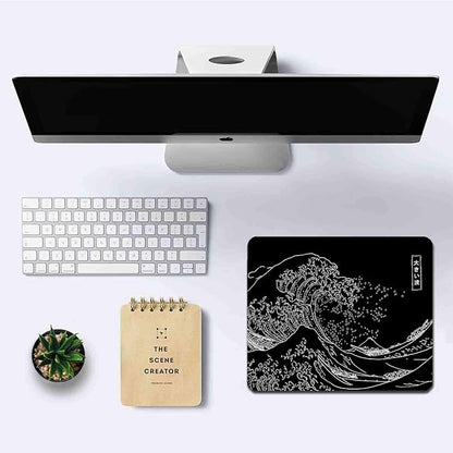 IMAYONDIA Japanese Great Wave Mouse Pad, Black Anime Gaming Mouse Pad, Kanagawa Mousepad, Non-Slip Rubber Base Computer Mice Pad for School Home Office, 9.5 x 7.9 Inch