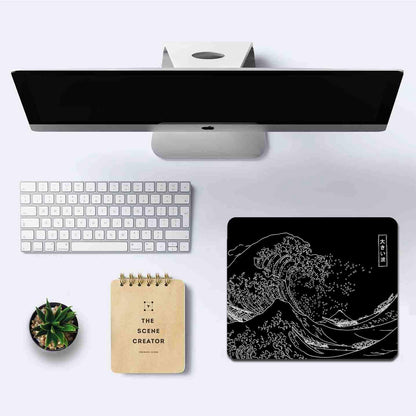 IMAYONDIA Japanese Great Wave Mouse Pad, Black Anime Gaming Mouse Pad, Kanagawa Mousepad, Non-Slip Rubber Base Computer Mice Pad for School Home Office, 9.5 x 7.9 Inch