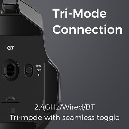 G7 Lightweight Ergonomic Wireless Mouse, PAW3311 12K DPI Sensor, Tri-Mode Connection, Wireless/Wired 1K Polling, 55g Weight, 800mAh Bettery (White)