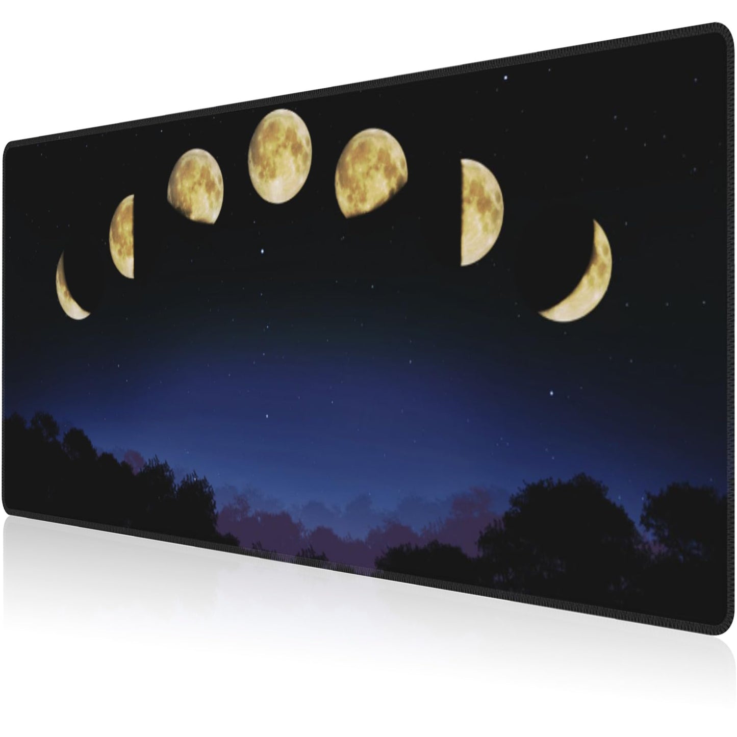 Mouse Pad, Large Moon Phase and Forest Desk Mat, Extended Non-Slip Gaming Keyboard Mousepad Desk Pad, Thick Stitched Edges Waterproof Mouse Mat 31.5"x15.7" (Moon Phase Changes)
