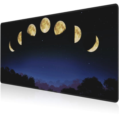 Mouse Pad, Large Moon Phase and Forest Desk Mat, Extended Non-Slip Gaming Keyboard Mousepad Desk Pad, Thick Stitched Edges Waterproof Mouse Mat 31.5"x15.7" (Moon Phase Changes)