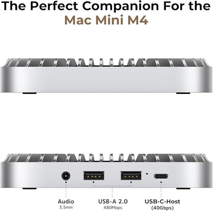 40Gbps Aluminum Hub & Stand for New M4/M4 Pro Mac Mini (2024) with 40Gbps NVMe/M.2 SSD Enclosure, 2X USB-A, USB-C Host, 3.5mm Audio – Compatible with All New Mac Mini M4/M4 Pro