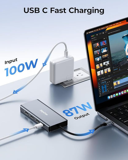 USB C Docking Station Dual Monitor Adapter, 8 in 1 Laptop Docking Station 3 Monitors Quadruple Display USB C Hub Dongle to 4K HDMI+DP+VGA