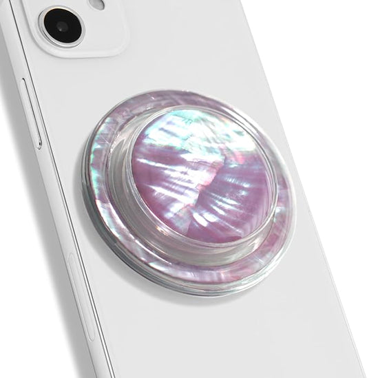 OnTheGrip Cute Natural Seashell Design Round Shape Collapsible Mobile Phone Grip Stand Holder for Smartphone Tablet Cell Phone Accessory (Violet)