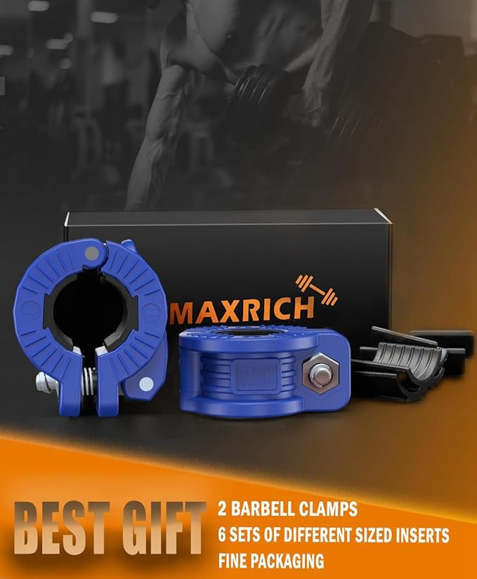 MAXRICH Barbell Clamp 1 inch Multiple Sizes & Adjustable Weight Clips for Quick Release Barbell Collars