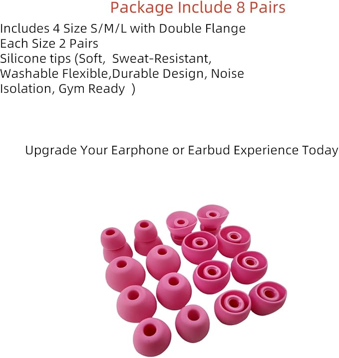 Replacement Ear Tips for Beats Urbeats2.0 Tour2.0 ibeats Beats x, Beats Flex Secure Fit for Powerbeats Pro Silicone Earbuds Washable Sweat-Resistant Noise Isolation 8 Pairs (Rose)