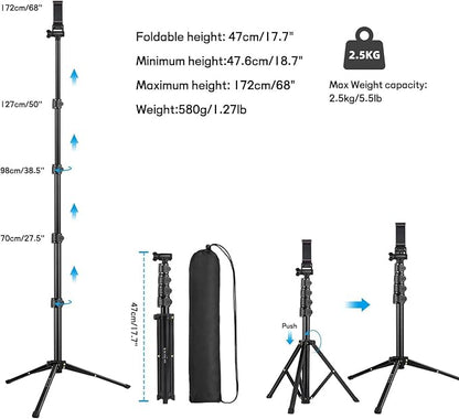 Victiv 68 inch/ 173cm Phone Tripod Stand, Selfie Stick Tripod for Filming with Remote &Smartphone Holder