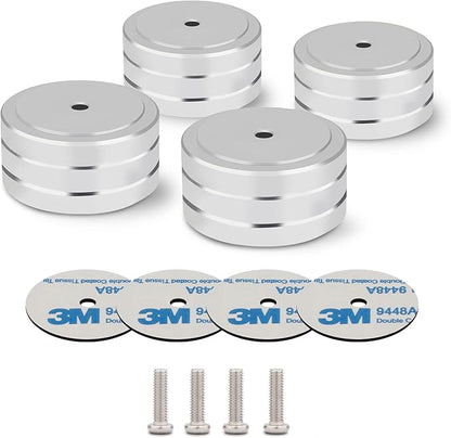 Monosaudio Isolation Feet HiFi Feet 4Pcs 40x20mm Aluminum Universal Turntable Feet with Non-Slip Rubber Rings No Need Adhesive for Audio,Speakers,Subwoofers,Home Theater,Turntable,DAC(Silver Color)