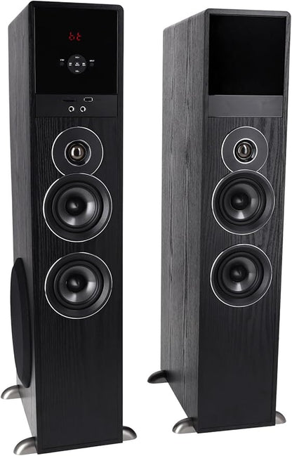 Rockville TM80B Powered Home Theater Tower Speaker System, Black, 800W, 8" Subwoofers, Bluetooth, USB/SD Playback, FM Radio, Remote Control, Karaoke Ready, Perfect for Home Entertainment