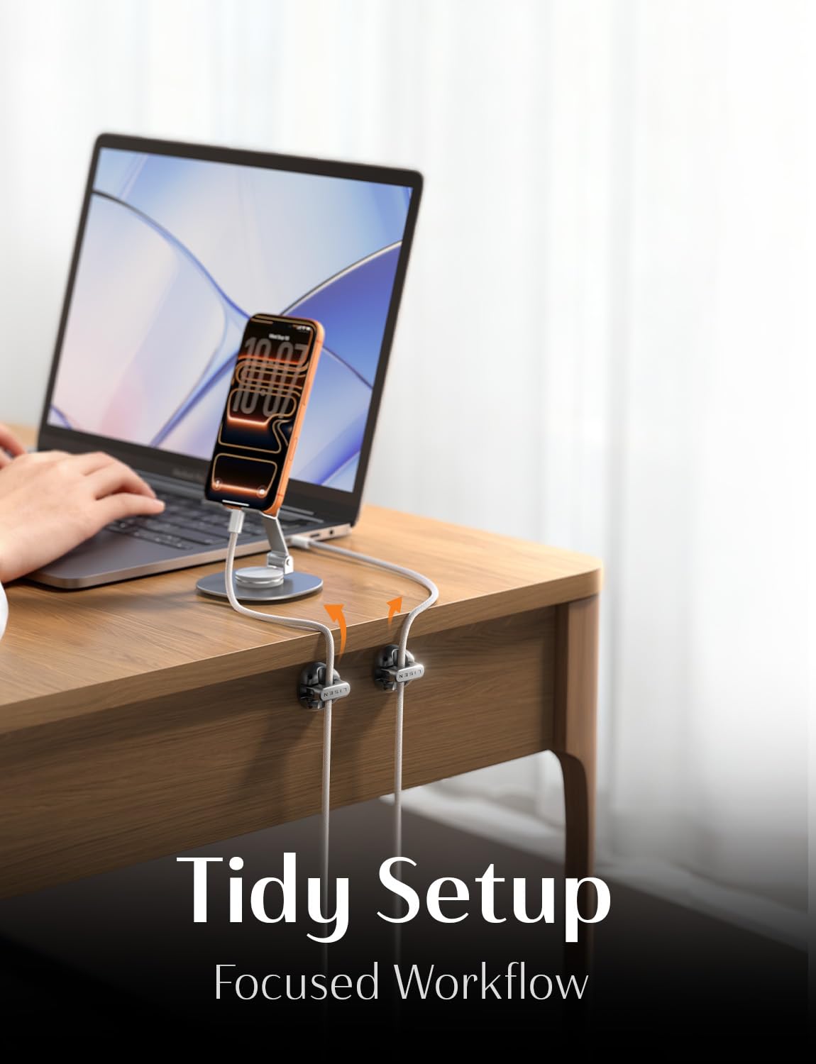 LISEN Magnetic Charging Cord Holder 8-Pack Charging Cord Organizer [1S Click-in], Easy Open Cable Holder with Strong Adhesive, Cable Management Clips Neatly for Nightstand, Desk, Home, Office, Car