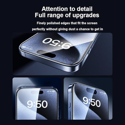 OneFish Screen Protector for Iphone 15 Pro, HD Clarity Tempered Glass Film 9H+ Hardness, with Hassle-Free Installation Frame, Dust-Free Bubble-Free Anti-Fingerprint, 2Pack