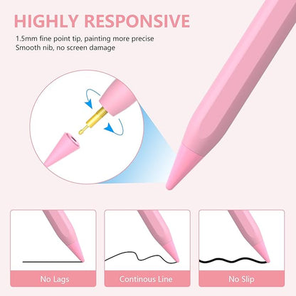 Stylus Pen for iPad 2018-2023 With Palm Rejection, Active Pencil for iPad Pro 11/12.9 Inch, Air 5th/4th/3th Gen, Mini 6th/5th Gen, 10th/9th/8th/7th/6th Generation (Pink)