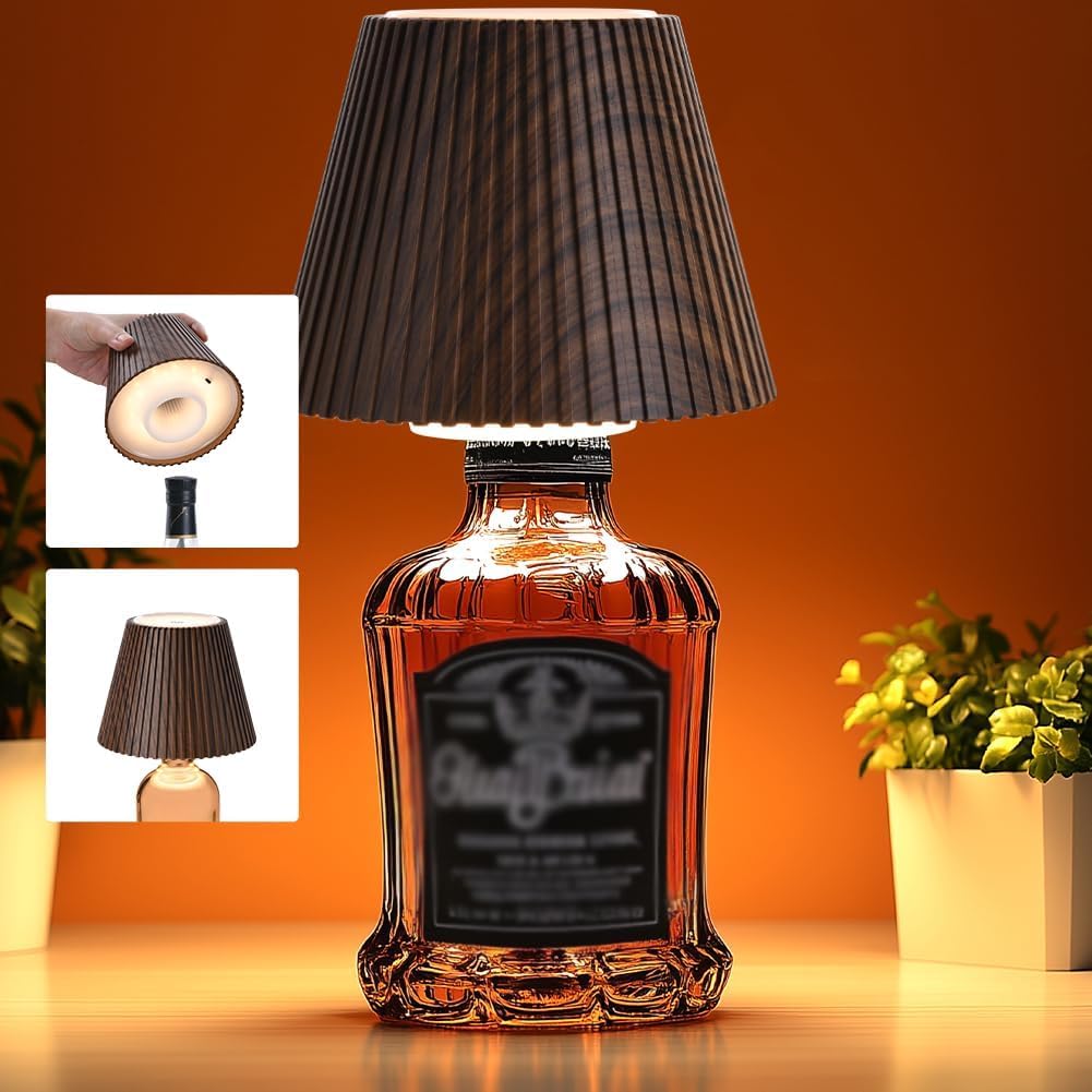 WILIT Wireless Bottle Lamp for Liquor Bottles, 3-Level Brightness LED Night Lights, Wine Lamp for Home Decor, Unique Table Lamp with RGB Lights, Rechargeable Bottle Lights for Bedroom, Black