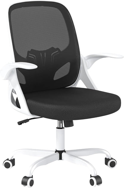 Home Desk Chair with Back Supportive Lumbar Support, Breathable Double Mesh Cushion Home Desk Office Chair with Flip up Arms, Modern Ergonomic Home Desk Office Chair for Work(White)