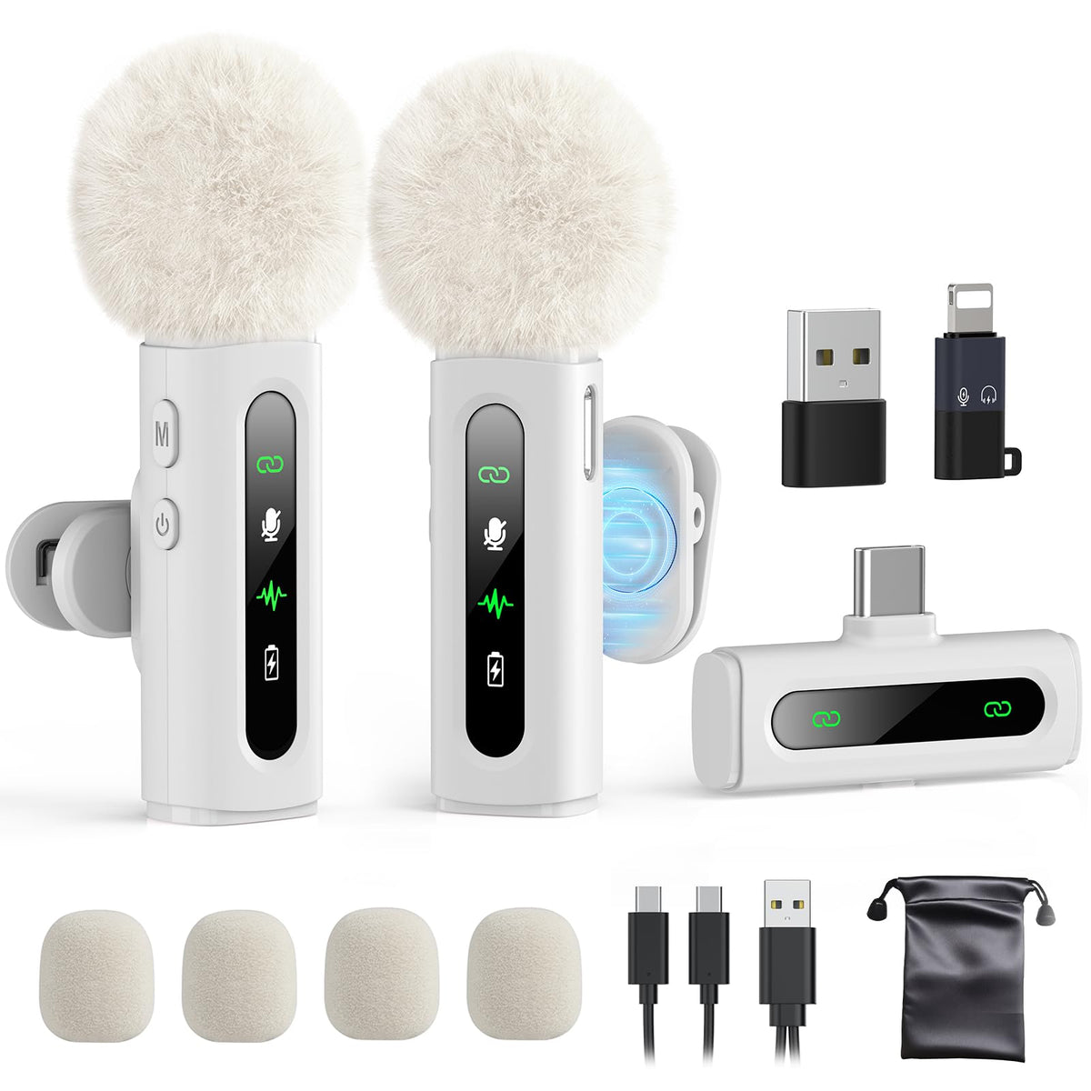 GoorDik Wireless Lavalier Microphone for iPhone, Android, USB C, PC, Camera Video Recording 4 in 1 Clip-on Mics with Rotatable Clip&Denoise Recording, for Vlog Tiktok YouTube Podcast Content Creator