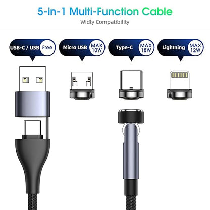 Ankndo 5-in-1 Magnetic Charging Cable, 540° Rotation Magnetic Phone Charger [4-Pack, 3ft/3ft/6ft/10ft] USB A/Type C Fast Charging Cable for iPhone/Micro USB/USB C Devices