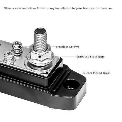RECOIL BBPG5 Busbar Positive and Negative 2 x 5/16” Studs and 8 x #8 Screw Terminals Power Distribution Block with Ring Terminals