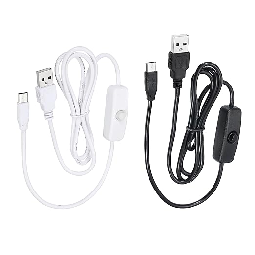 MECCANIXITY USB Cable with 501 ON/Off Switch, USB Male to USB Type C Male Power Cable 100cm for LED Desk Lamp LED Strip Black White 1 Set