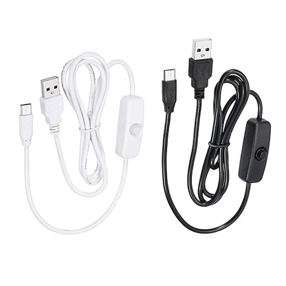 MECCANIXITY USB Cable with 501 ON/Off Switch, USB Male to USB Type C Male Power Cable 100cm for LED Desk Lamp LED Strip Black White 1 Set