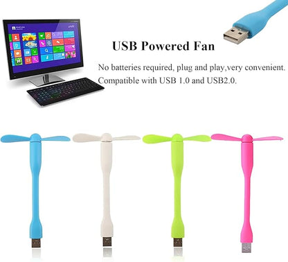 Mini USB Fan, Portable Pocket Fan USB-A Powered Little Cooler, Quiet Operation, for Home Office Car Outdoor Travel- 4 Pack (Blue+ White+ Green+ Pink)