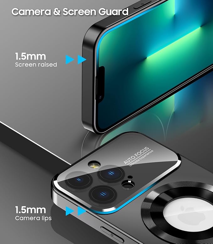 Magnetic for iPhone 13 Pro Case, Built-in Camera Lens Protector, Compatible with MagSafe, Logo View, Military Grade Protective Phone Cover, Black