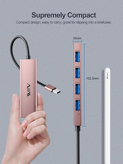 USB 3.0 Hub, 4 Port USB Hub Splitter, USB A Expander Portable USB Adapter Multiport Data Hub for Laptop, iMac Pro, MacBook Air, Mac mini/Pro, Surface Pro, USB Flash Drives, and Mobile HDD-Pink