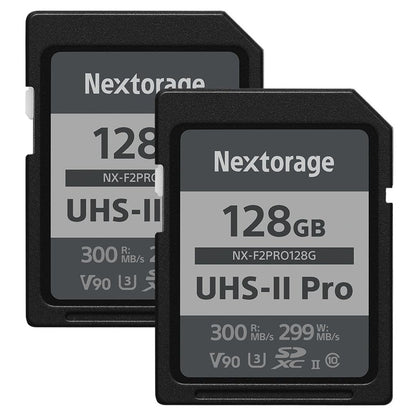Nextorage Japan 128GB 2Pack SDCard UHS-II Memory Card V90 Canon, Sony, Nikon, Fujifilm, Panasonic Camera 8K 4K High-Speed Continuous Shooting pSLC Max Read 300MB/s Max Write 299MB/s NX-F2PRO128G