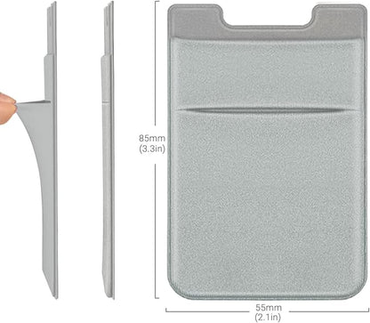 2 Pack Stick On Wallet Sleeve Cell Phone Dual Pocket Card Holder Double Pocket Pouch for iPhone Android Smartphone (2Pack GRAY)