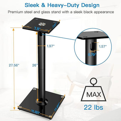 PERLESMITH Universal Floor Speaker Stands 26 Inch for Surround Sound, Klipsch, Sony, Edifier, Yamaha, Polk & Other Bookshelf Speakers Weight up to 22lbs - 1 Pair