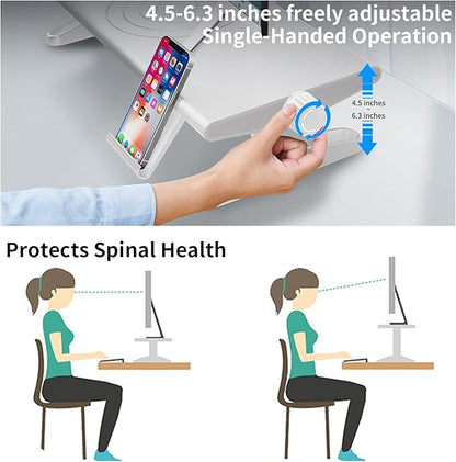 Computer Monitor Stand Riser for Desk,4.5-6.3 Inches Freely Height Adjustable with Cellphone Holder,Multi-Purpose Desktop Organizer Monitor Stands Riser for Computer,Laptop,Printer,TV (White)