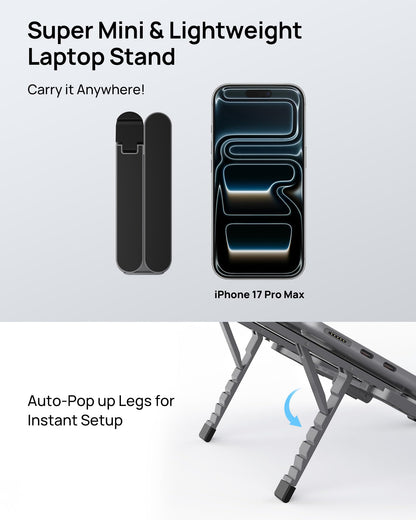 SODI [Ultra Compact] Foldable & Portable Laptop Stand for Desk, Lightweight Tablet Stand for Business Travel, Library, Cafe, 6 Level Height Ergonomic Aluminum Computer Holder for 10-16" Laptops