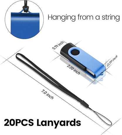 EASTBULL USB 2.0 Flash Drive 8GB with Lanyards Thumb Drives Bulk 20 Pack Colorful Multipack Memory Stick Pen Drive Swivel Design(8GB 20 Pack)