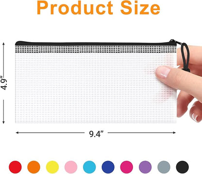 20Pack Mesh Zipper Pouch Bags, Waterproof 9.5x4.5 Inch Pencil Pouches Bulk for Storage, Teacher School, Toys, Puzzle, Office, 10 Colors