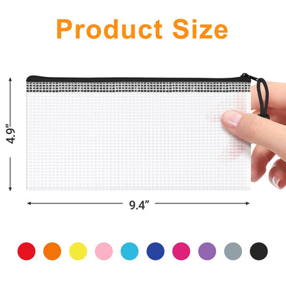 Aubeco 20Pack Mesh Zipper Pouch Bags, 9.4x4.9 Inch, 10 Colors