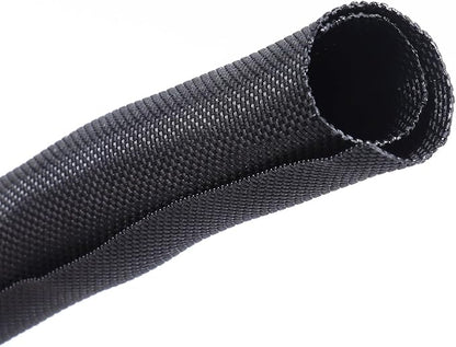 Black Braided Cable Management Sleeves Wire Loom Tubing Cord Protector Self-Wrapping (1"-15Feet)