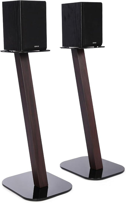 EXIMUS One Pair Fixed Height Universal Speaker Floor Stands - Espresso - 610 Series