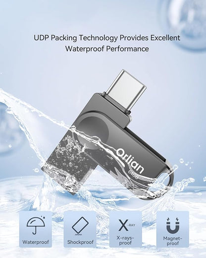64GB USB C Flash Drive, Dual Drive USB 3.0 and Type C Thumb Drive Up to 110MB/s Read Metal Waterproof Swivel Design Portable for PC Laptop Tablet Android Smartphone iPhone 15 and More, Gray