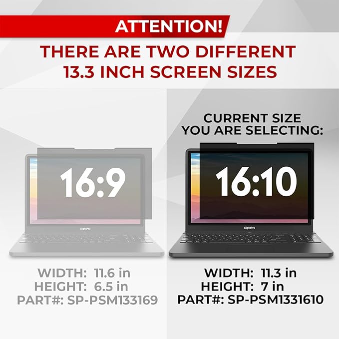 Magnetic Laptop Privacy Screen 13.3 Inch 16:10 - Removable Computer Privacy Filter Shield and Protector
