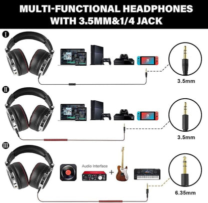 OneOdio Hi-Res Over Ear Headphones for Studio Monitoring and Mixing, Sound Isolation, Protein Leather Earcups, 50mm Driver Unit, Wired Headphones for AMP Guitar Keyboard (Pro-50 Black)