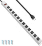JUNNUJ Metal 12 Outlet Power Strip, Mountable Heavy Duty Power Strip, 1200J Surge Protector Wall Mount Screws Outlet with Switch, Gaming Desk Strips Wide Spaced 15A 125V 1875W, 10 FT 14AWG Power Cord