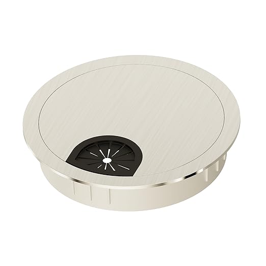 Skweawert Desk Grommet 2-3/8 Inch 60mm, Zinc Alloy Computer Desk Wire Hole Cover, Office Desktop Cord Cable Hole Metal Ring, Brushed Silver