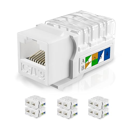 Awishwell Cat6 Keystone Jacks 12-Pack, RJ45 Keystone Jack 90 Degree Punch Down, Ethernet Jack for Cat6, Cat5e, Cat5 Cabling, Slim Profile in White