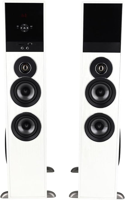 Rockville TM80W Powered Home Theater Tower Speaker System, White, 800W, 8" Subwoofers, Bluetooth, USB/SD Playback, FM Radio, Remote Control, Karaoke Ready, Perfect for Home Entertainment