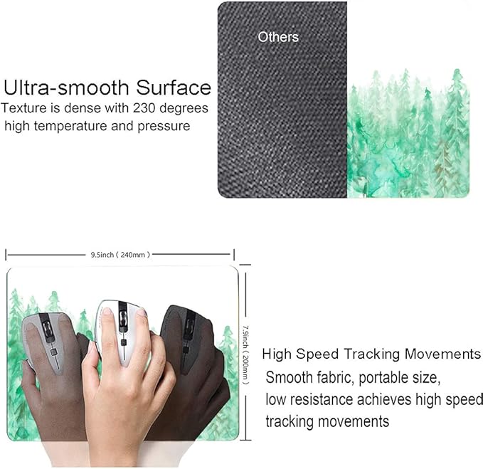 Green Forest Mouse Pad, Watercolor Trees Mouse Pad, Gaming Mouse Mat Square Waterproof Mouse Pad Non-Slip Rubber Base MousePads for Office Home Laptop Travel, Abstract Fog Forest