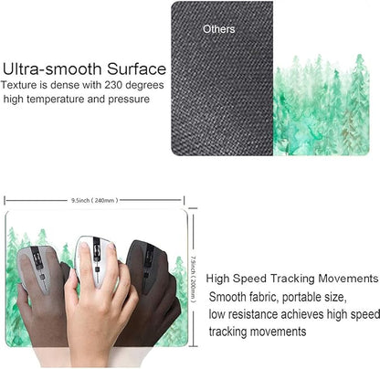 Green Forest Mouse Pad, Watercolor Trees Mouse Pad, Gaming Mouse Mat Square Waterproof Mouse Pad Non-Slip Rubber Base MousePads for Office Home Laptop Travel, Abstract Fog Forest