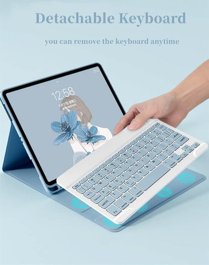 AnMengXinLing Keyboard Case for iPad 11th(A16)/iPad 10th Generation 2022 with Mouse Detachable Wireless Bluetooth Keyboard Pencil Holder Slim Leather Cover for iPad11/iPad10, (Blue)