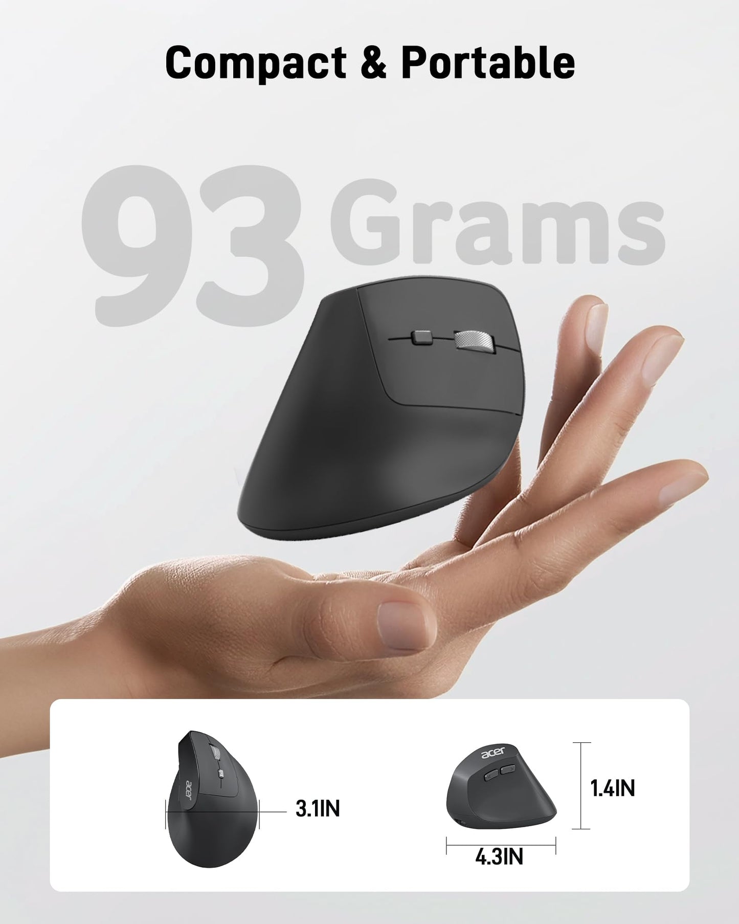 Acer Ergonomic Mouse Wireless, Adjustable DPI Vertical Mouse for Laptop