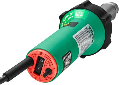 VEVOR Hot Air Plastic Welder, 1600W Hot Air Torch Pistol, 122-1112℉ PVC TPO Vinyl Heat Gun Welding Torch, Plastic Roofing Welding Kit with 11 Accessories- Toolbox, Nozzle, Roller, Blades for PP/PE/PVC